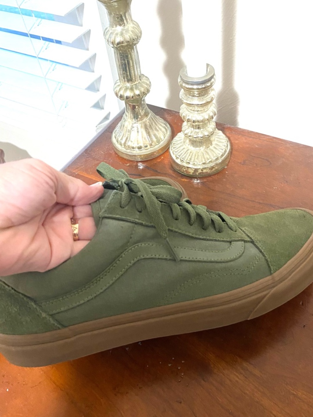 VANS Men’s 12 LIKE NEW Olive Green Suede Canvas Low-Top Sneakers - Old Skool